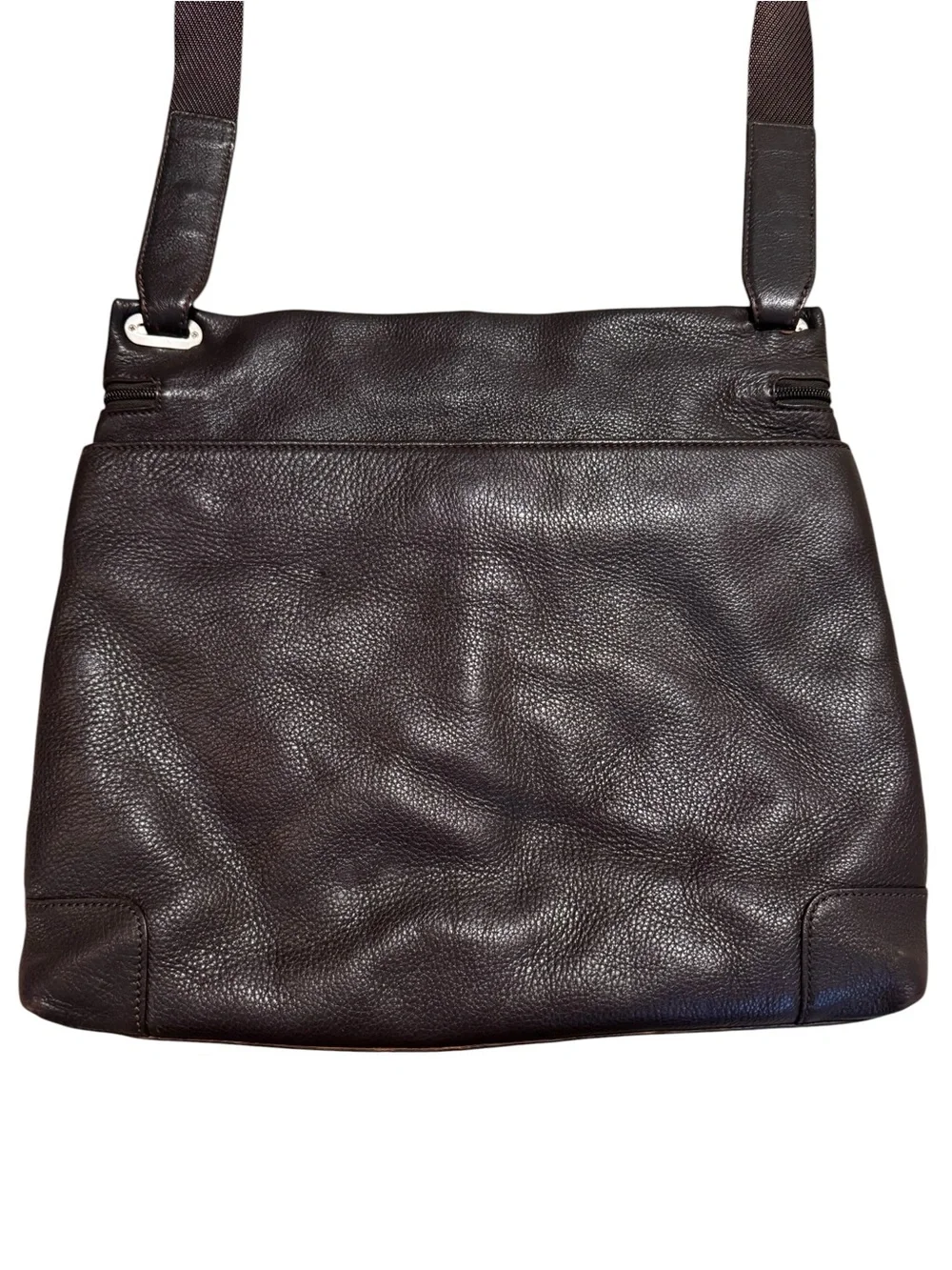 Bosca Brown Pebbled Leather Messenger Crossbody Bag Multi Pocket Work Travel